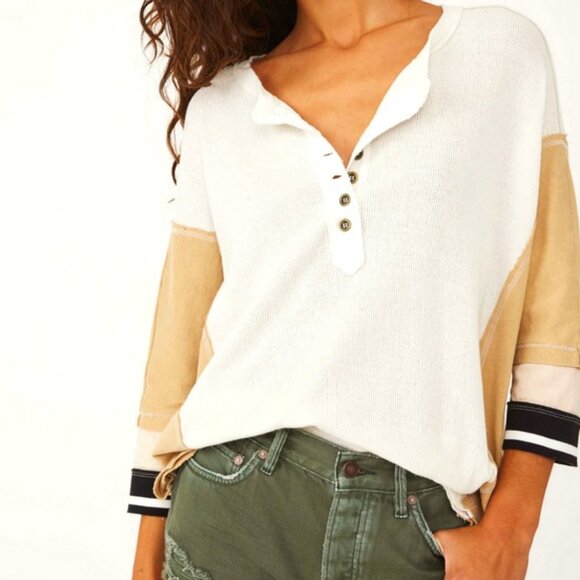 Free People We The Free Just Tip It Henley Top Size M EUC - Picture 2 of 12
